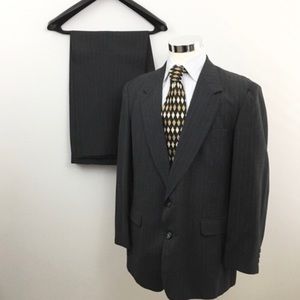 Two Piece Suit Blue & Burgundy Pin Stripes